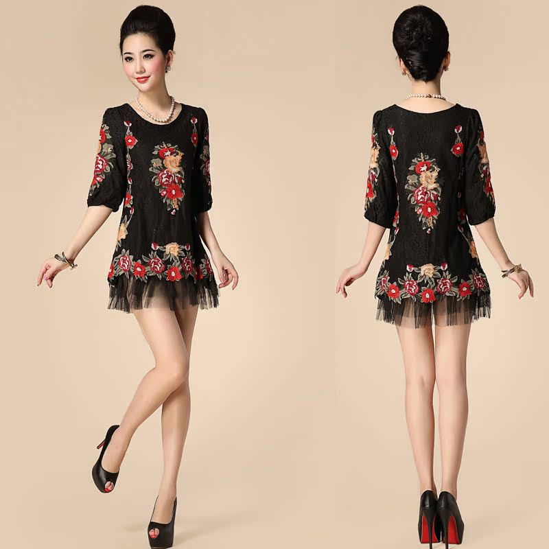 2014<em>春季</em>OL<em>女装批发</em> 时尚网纱刺绣蕾丝连衣裙