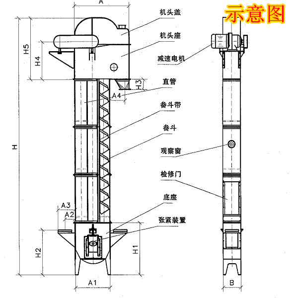 (八) td系列斗式提升机安装技术参数表