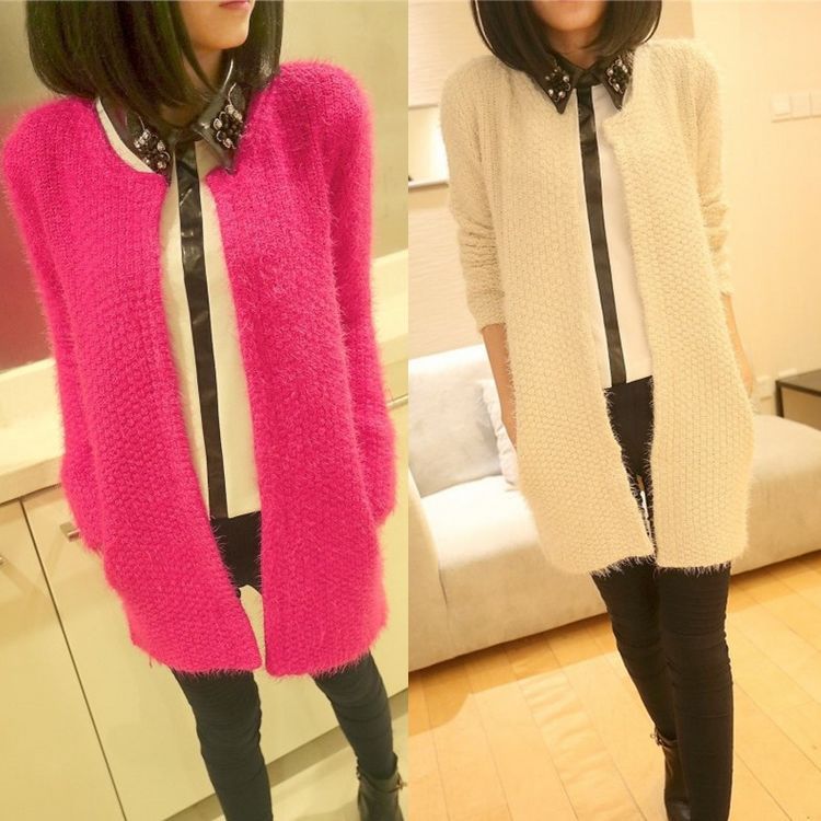 <em>开衫批发</em>新款春装马海毛针织衫中长款针织毛衣