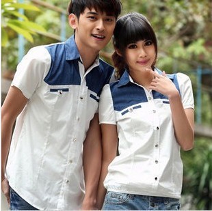购情侣装-2014韩版夏装男装短袖时尚情侣装衬