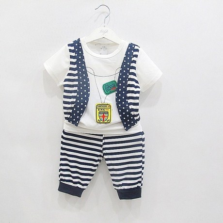 韩版童装批发2014<em>夏装男童马甲</em>短袖假两件T恤