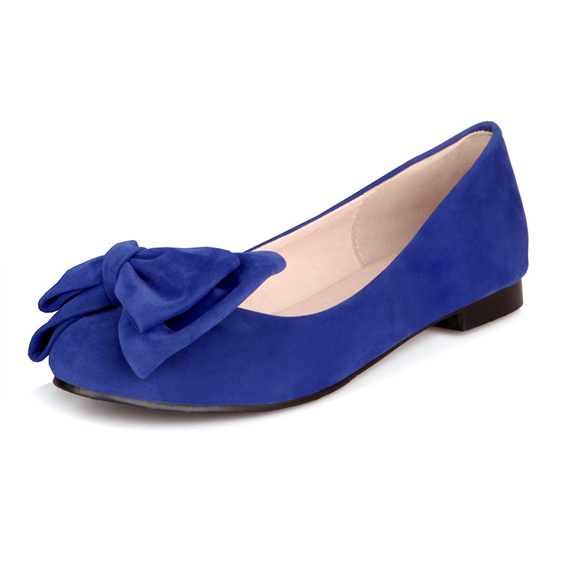 供应春季新款韩版甜美绒面蝴蝶结单鞋圆头公主鞋平底鞋结婚特大小码鞋