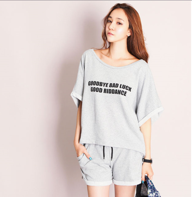 <em>女</em>夏装2014新款韩国潮流<em>字母</em>t恤<em>短裤</em>运动<em>休闲</em>