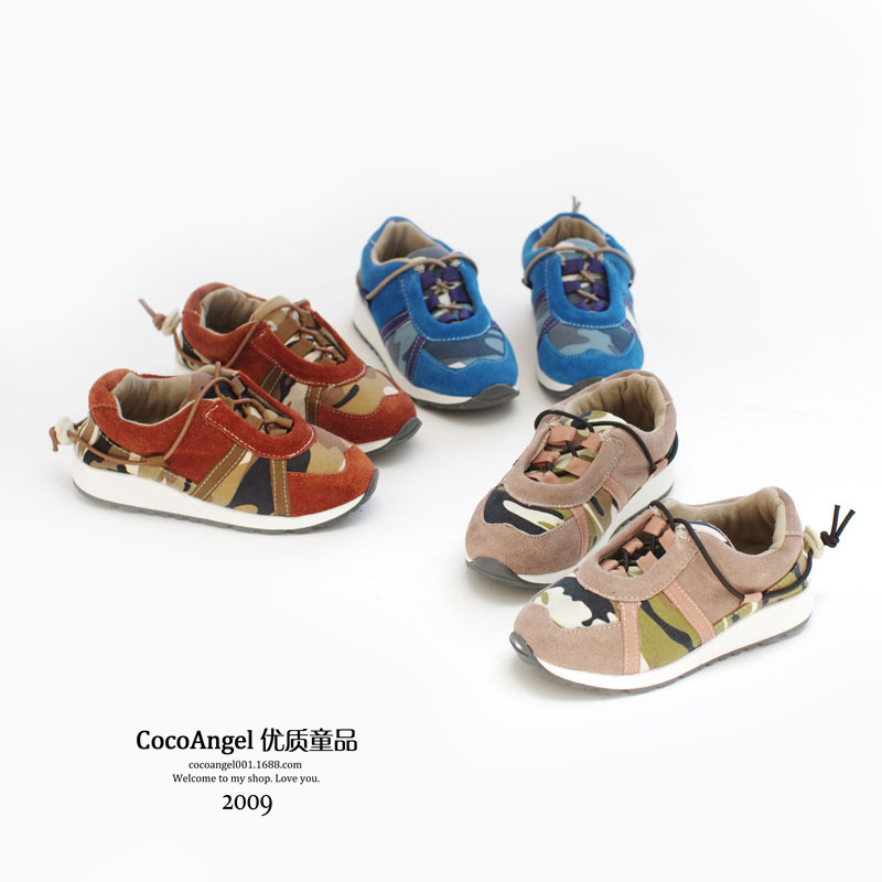 特批款！2014秋款 韩国儿童休闲鞋 迷彩真皮系列男童女童运动鞋