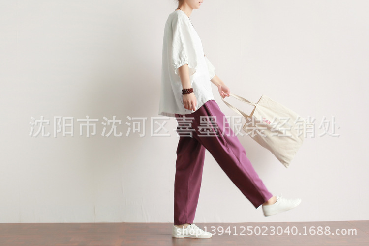 批发采购女式休闲裤-091喜墨特批 前口袋棉麻