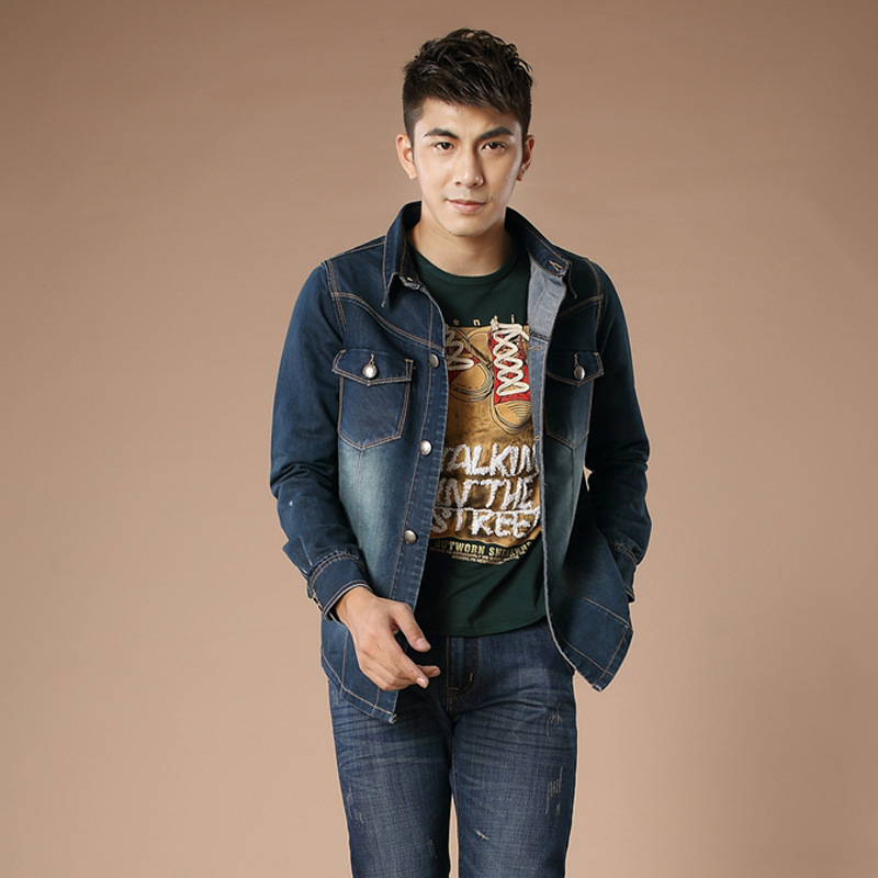 秋潮男<em>牛仔</em>夹克<em>外套男牛仔</em>服<em>韩版修身</em>男士牛仔