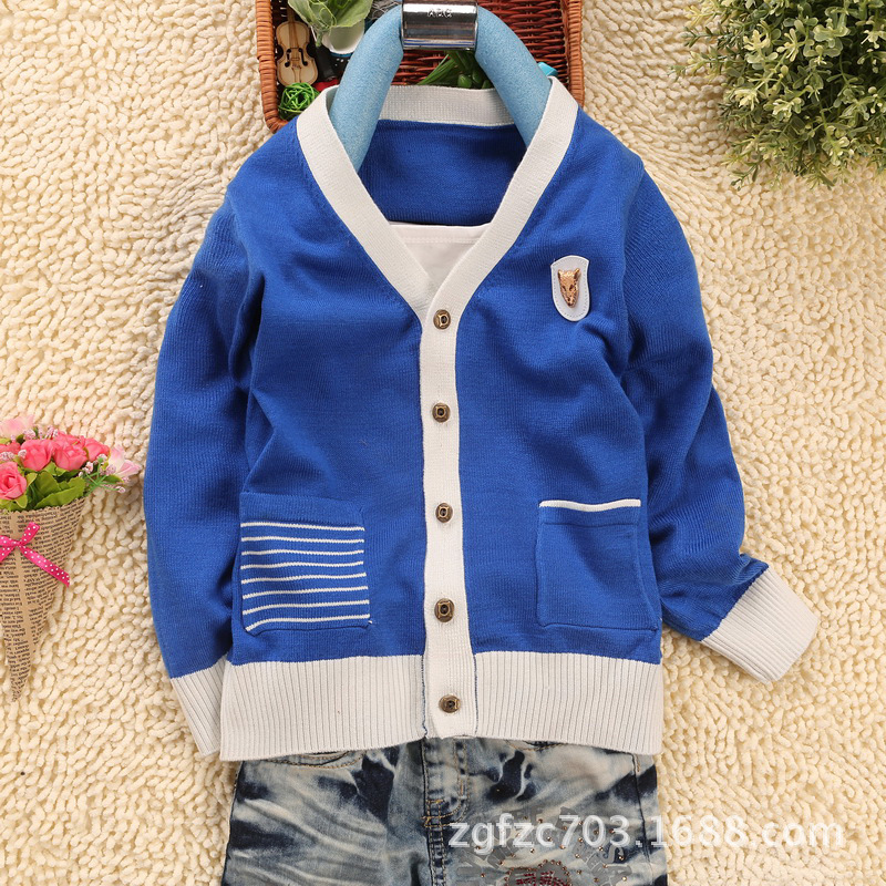 2014春款童装~韩版全棉男童<em>提花针织开衫</em>~中