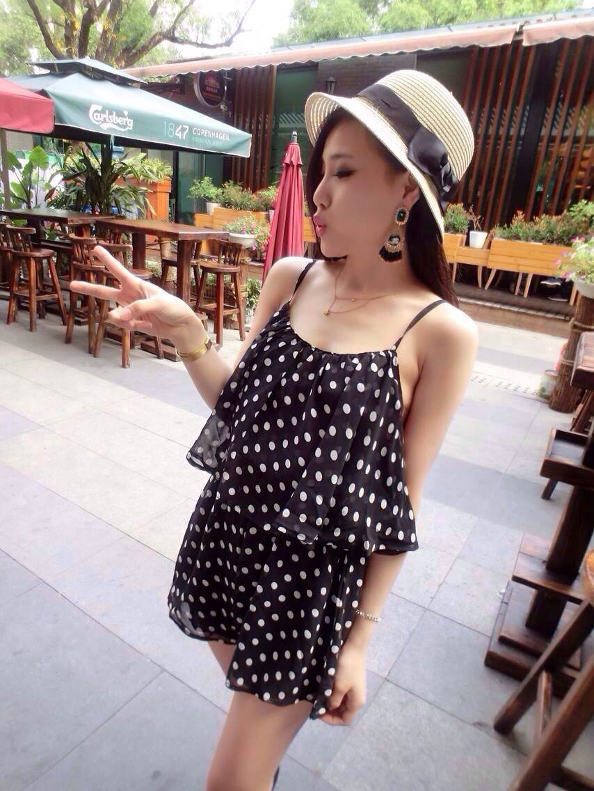 韩国代购原单<em>波点</em>休闲吊带性感<em>连体短裤热裤</em> 