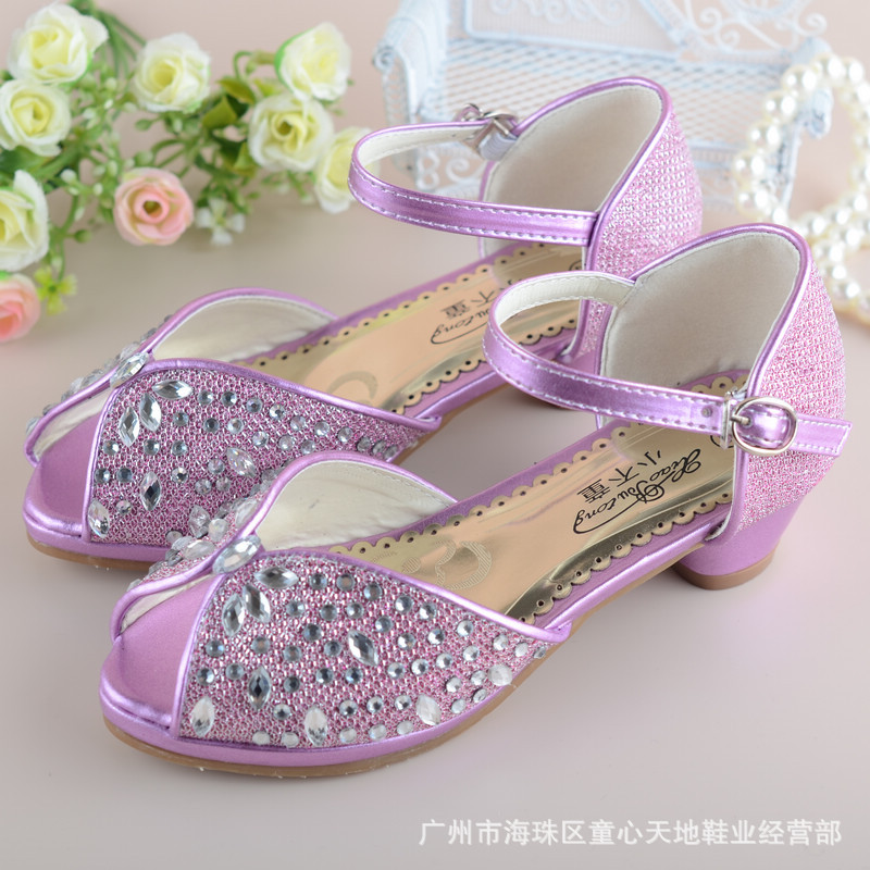 2014夏新款时尚女童高跟水钻凉鞋正品 可爱儿