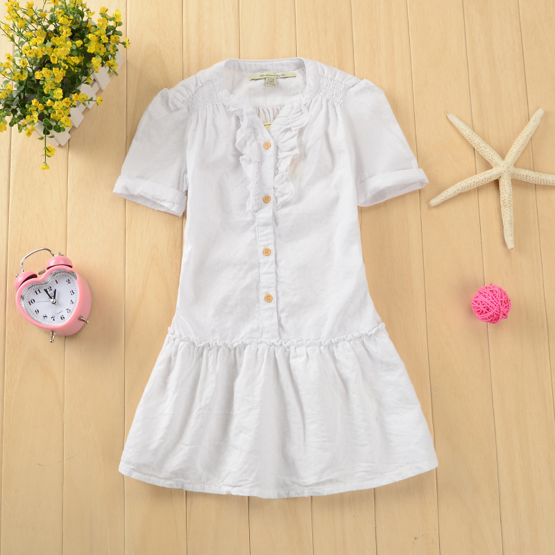 外贸原单童装夏款2014 韩版女童短袖衬衫白色