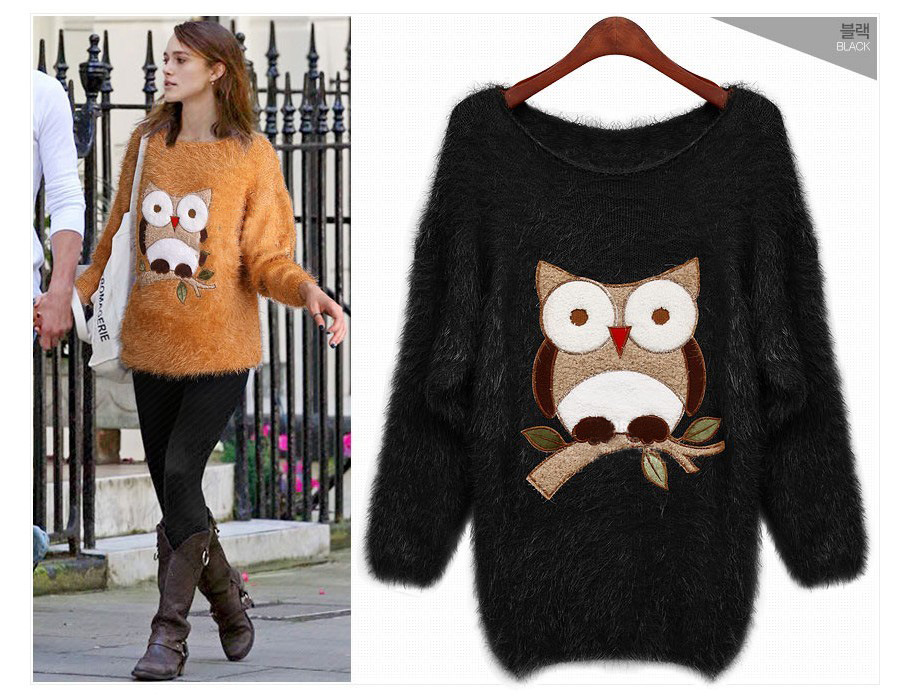 2014欧美春季最新款必备<em>毛衣猫头鹰图案</em>圆领