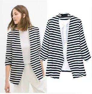 批发采购小西装-L56-255 zara新款条纹七分袖