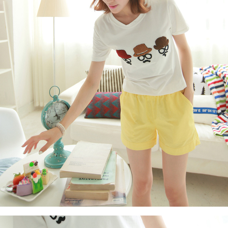 【韩版纯棉糖果色牛仔<em>外穿短裤</em>女夏<em>松紧</em>腰阔腿