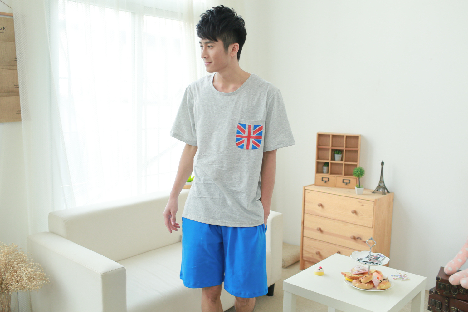 网络批发新款情侣<em>睡衣</em>纯棉<em>夏款</em> <em>男式</em>居家服套