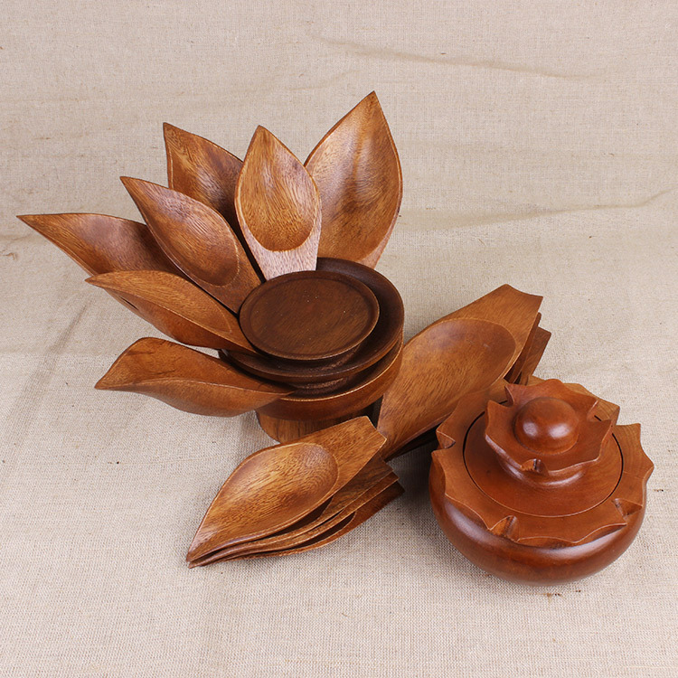 泰国工艺品 东南亚纯手工木雕莲花座摆设 木质家居酒店饰品摆件