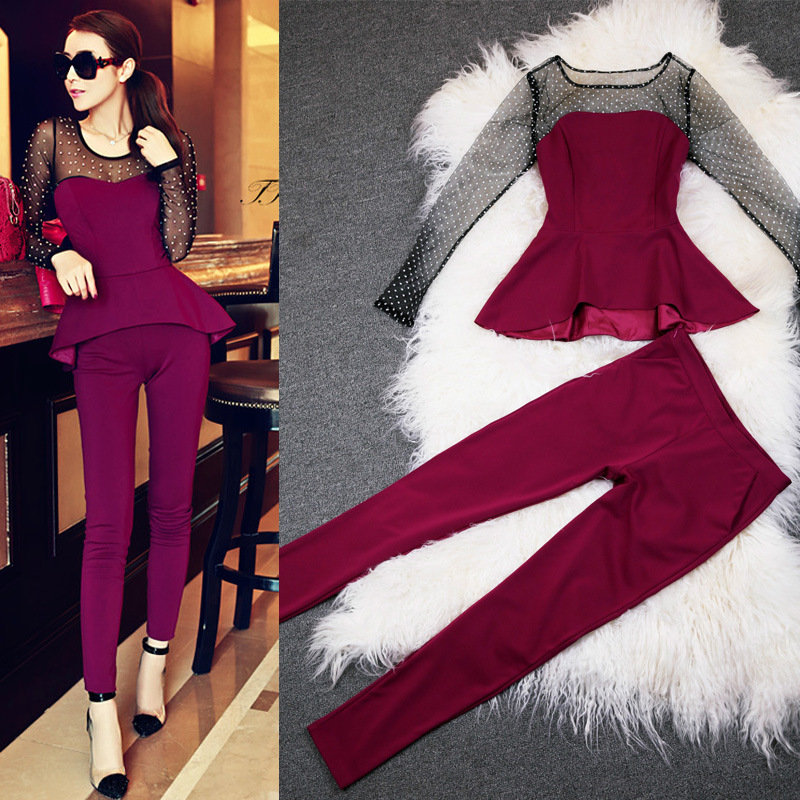 2014新款春装韩版性感网纱上衣小脚裤<em>女装OM</em>