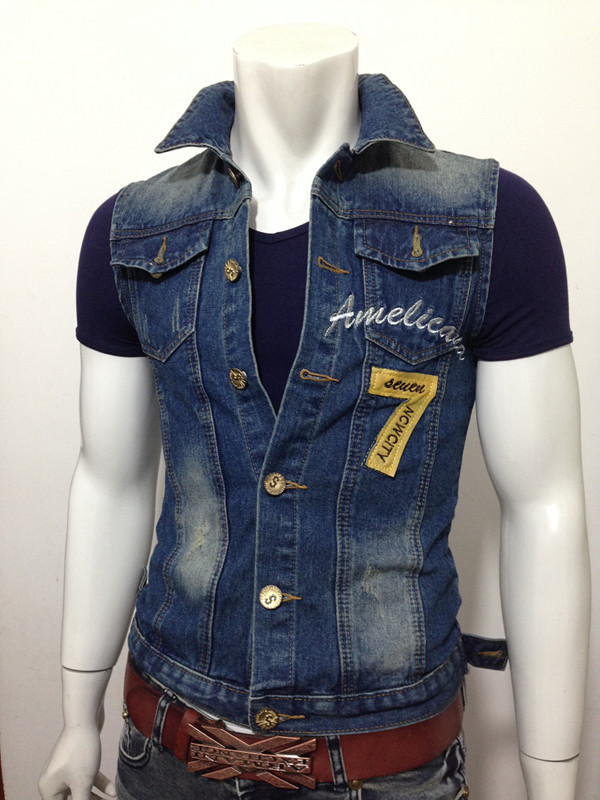 批发采购男式<em>马甲</em>-潮衣男式<em>7字</em>牛仔衣<em>马甲</em>水洗