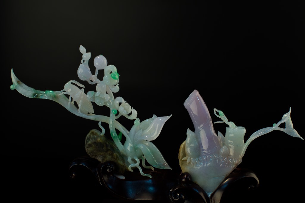 缅甸玉天然翡翠a货 春带彩花鸟翡翠摆件 节节升高 可出证书