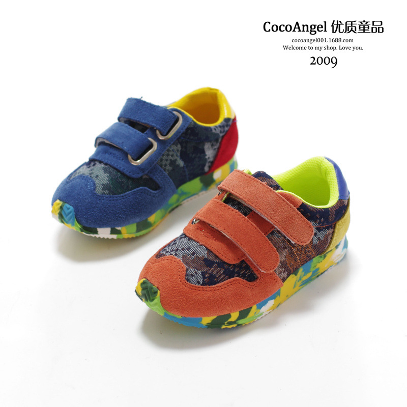 2014秋款 儿童运动鞋 男童款户外风迷彩鞋底真皮拼接款休闲鞋