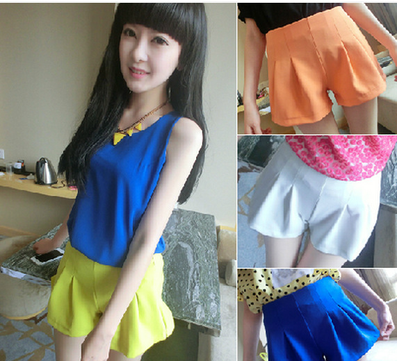 新款韩版<em>休闲</em>风超百搭<em>流行</em>亮色裙裤<em>短裤 图片</em>