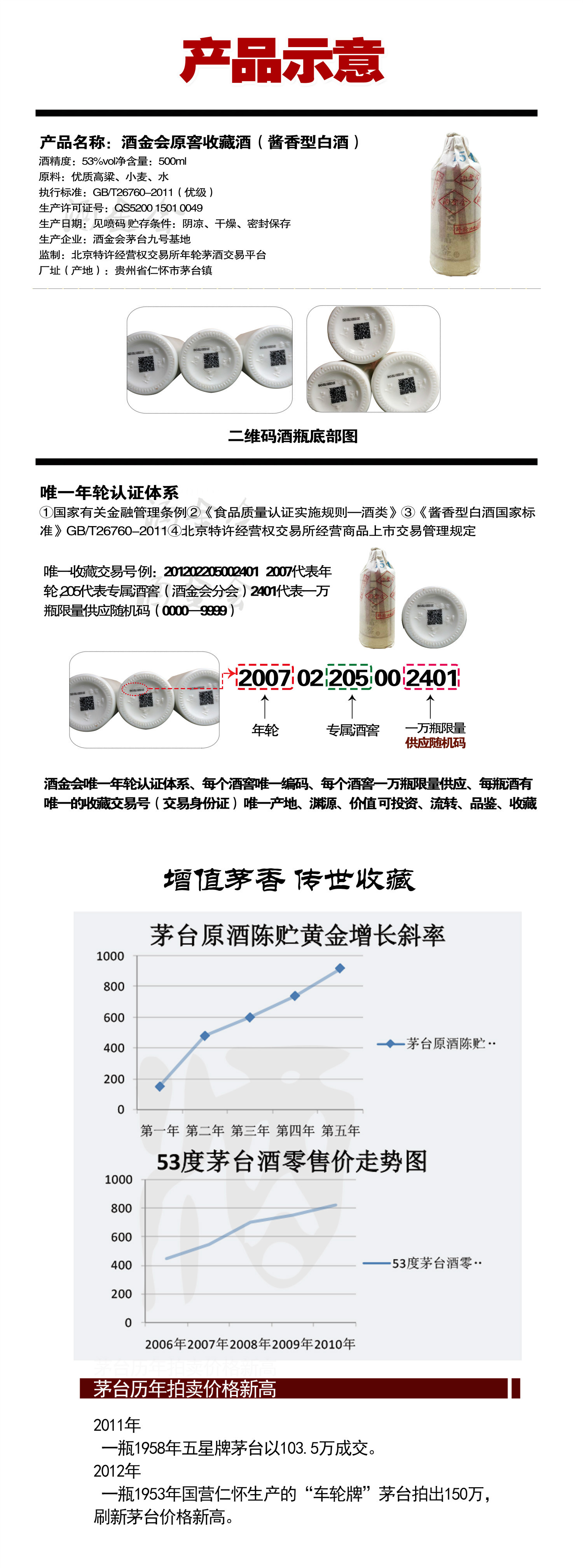 酒金会 2007 年轮认证 原浆品鉴酒 53度 酱香型白酒 500ml