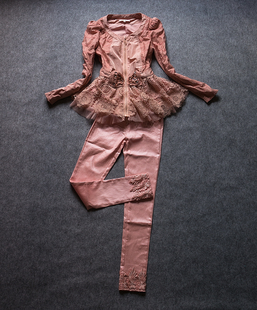 欧洲站2014春装女装新款个性钉珠蕾丝外套+烫