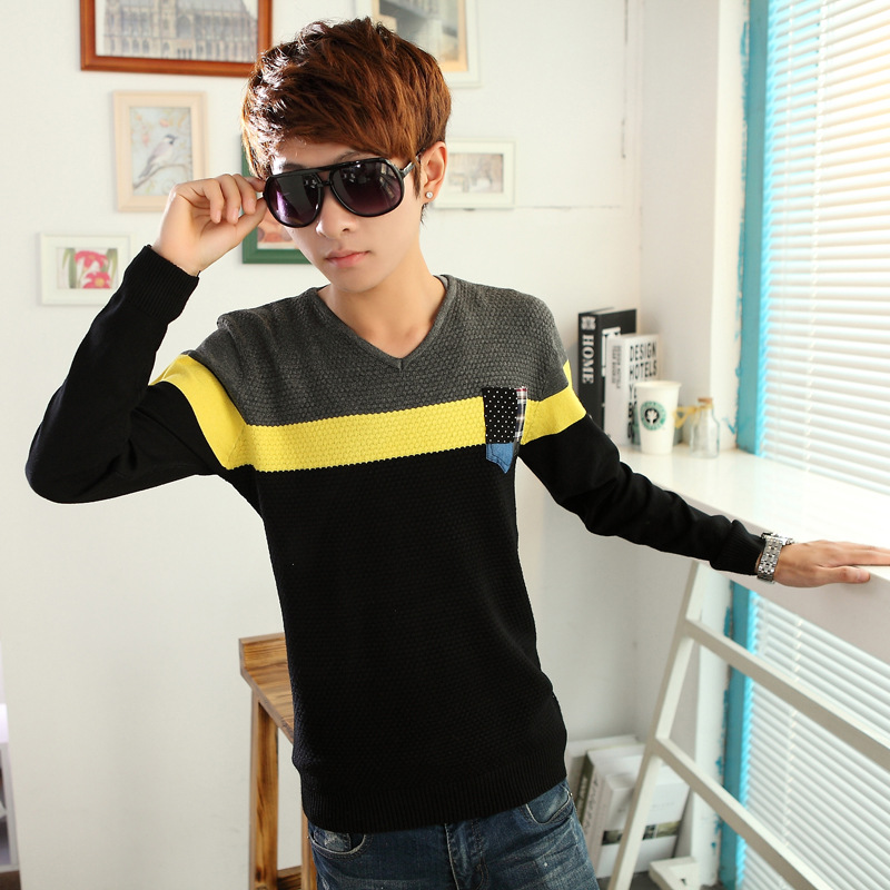 2014春款新品男士韩版修身线衣男装V领 针织
