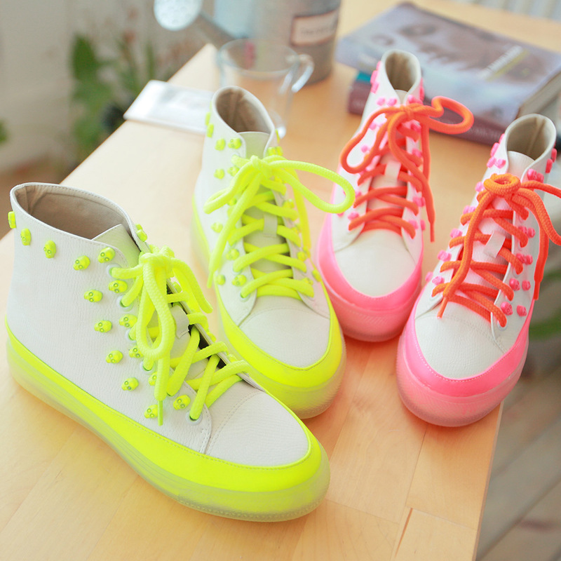 厂家批发风靡韩国<em>荧光女鞋</em> 骷髅头内增高女鞋