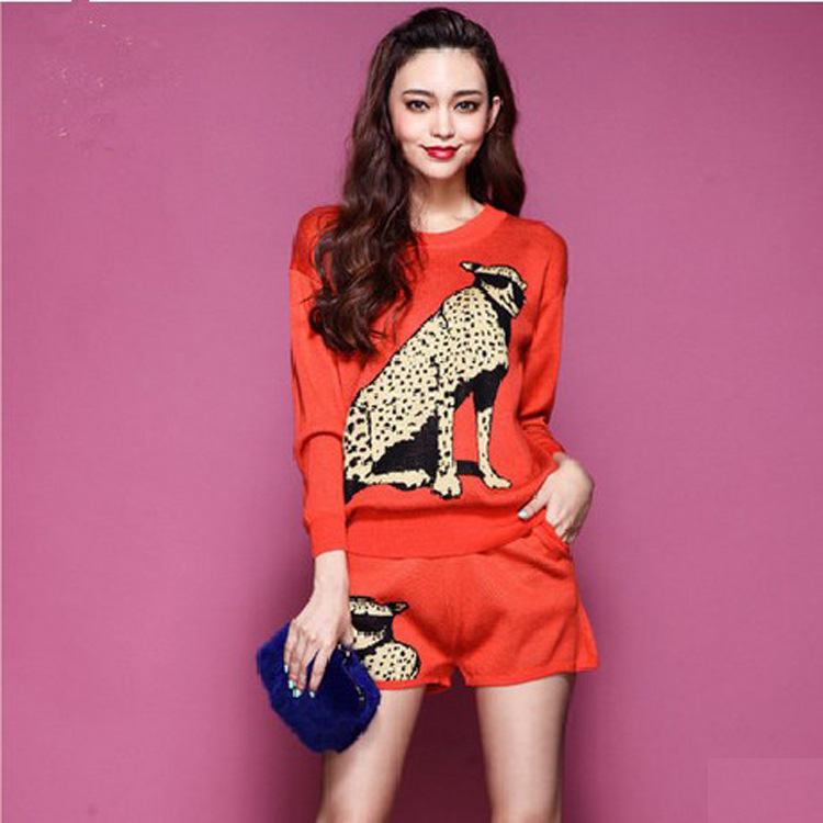 欧洲站 2014新款大码高端豹头印花<em>加短裤</em>套装