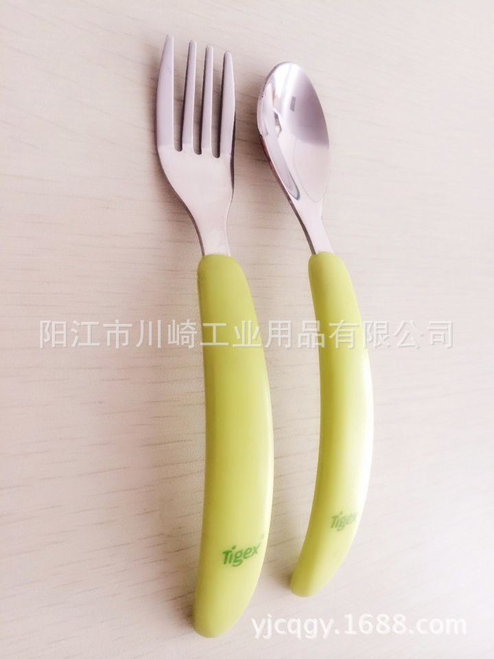 厂家直销/不锈钢餐具/刀叉勺套装/儿童可爱塑料弯曲拱形手柄刀叉