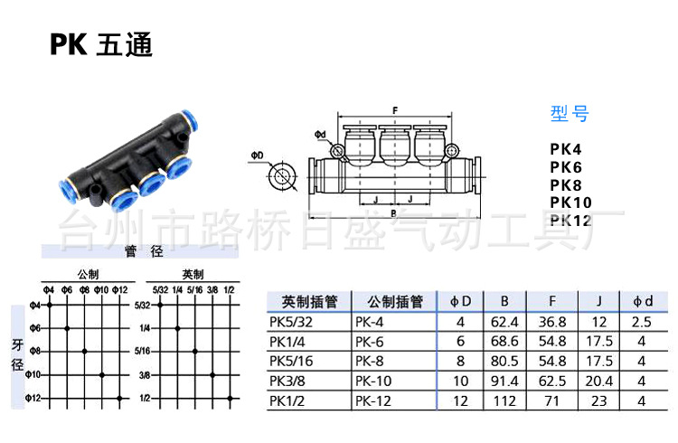 供应塑料快插接头 气管接头 pk五通接头 pk-6 插外径6mm气管图片_3