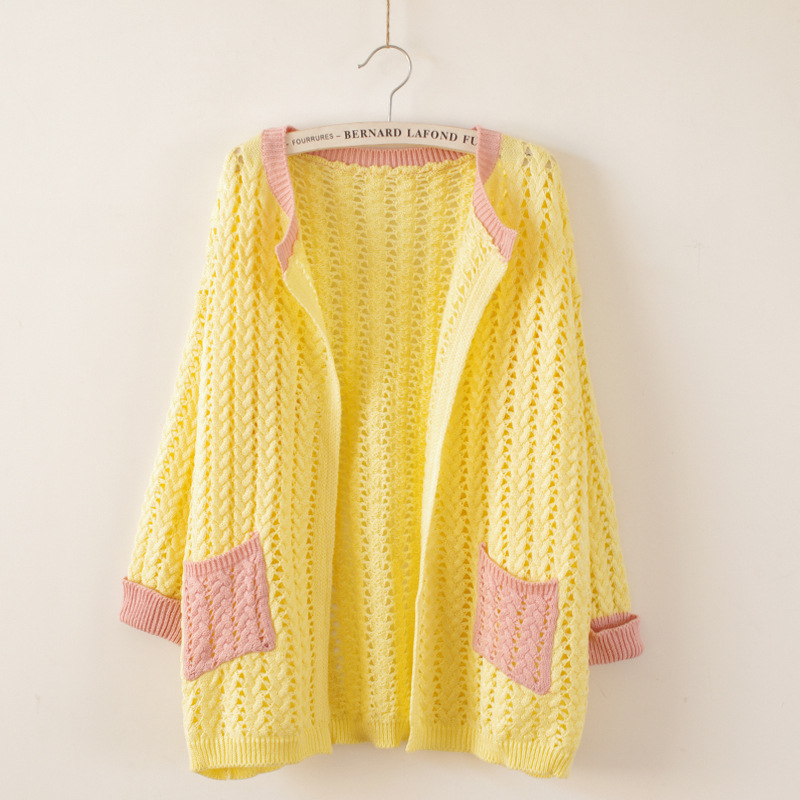 韩版<em>甜美糖果</em>色 <em>宽松</em>拼色<em>针织</em>衫<em>开衫</em> 图片_高