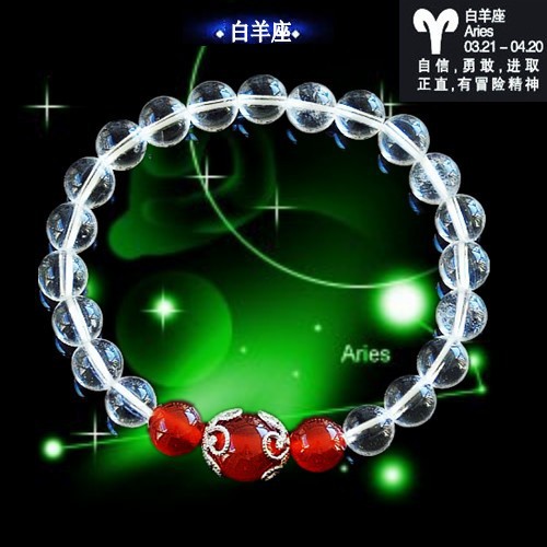 SJ020582【白羊座】十二星座 8mm天然冰种白水晶+玛