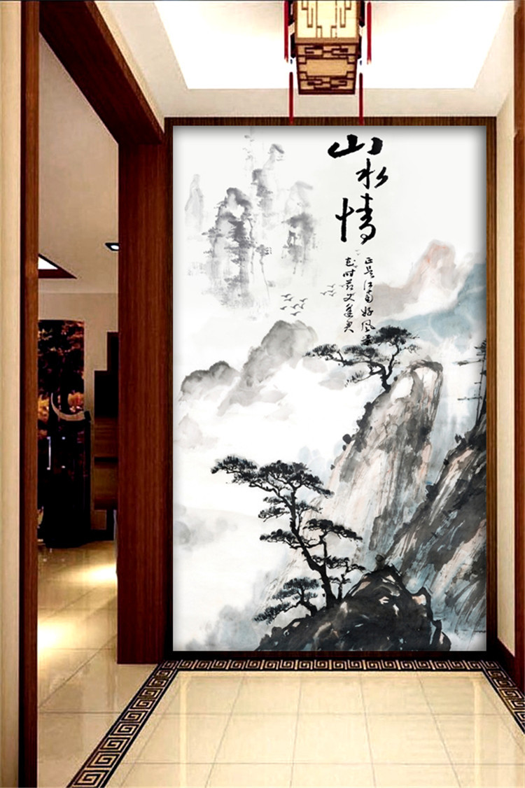 中式大型壁画无缝墙纸 玄关过道背景墙壁纸墙纸3d壁画山水泼墨