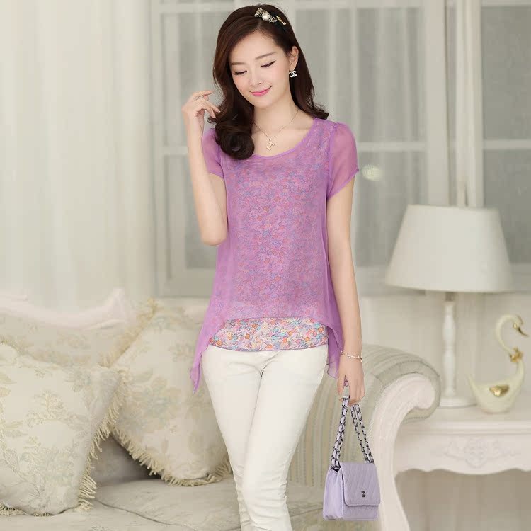 2014<em>新款夏装女装</em>上衣大码<em>韩版</em>时尚花色雪纺