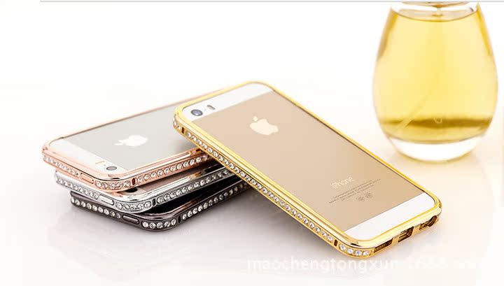 iPhone4S手机壳 苹果4土豪金金属边框带钻保