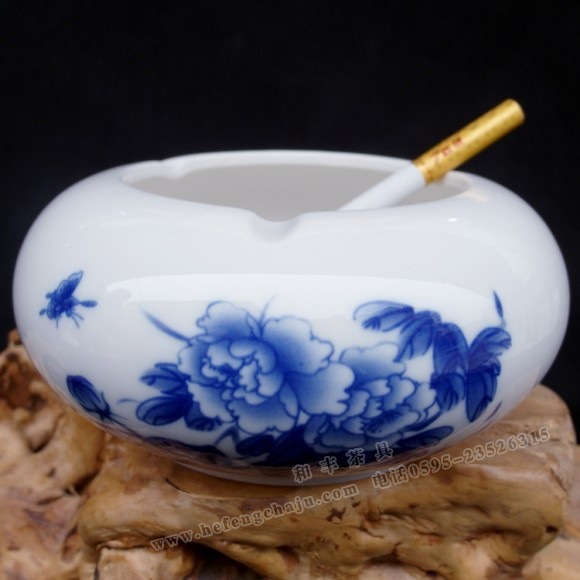 釉中青花烟灰缸/青花陶瓷烟灰缸/德化正品陶瓷烟灰缸 厂家批发