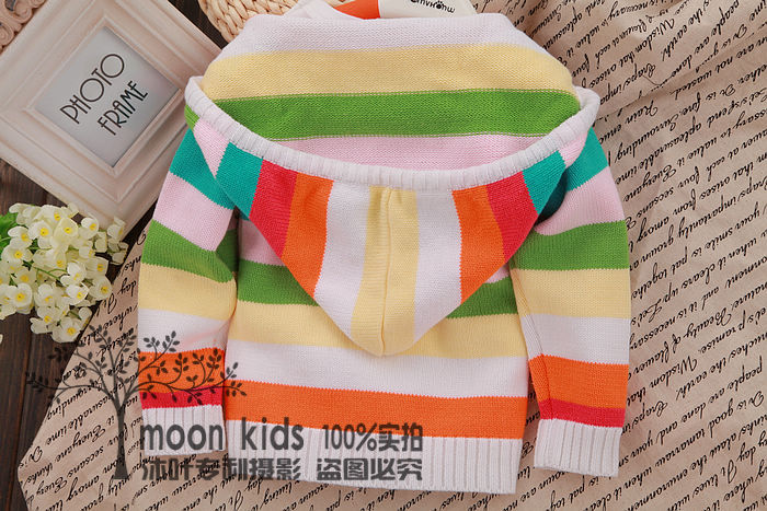 2014春季<em>女童</em>条纹毛衣<em>开衫连帽针织衫</em>宝宝外