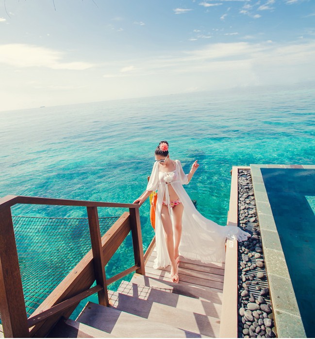 2014夏装<em>海边度假</em>性感雪纺<em>开衫</em>长裙 白色大长