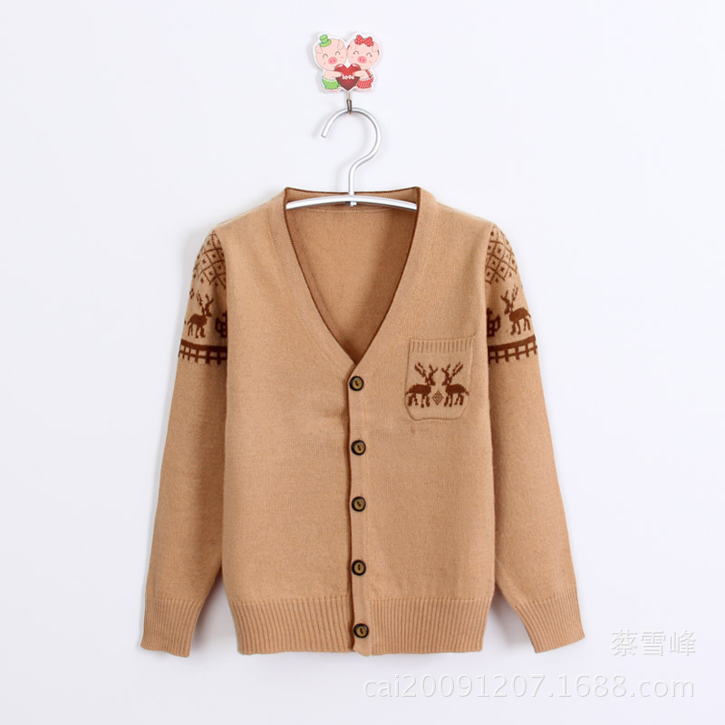 童装春款~韩版男童羊绒<em>提花针织开衫</em>~小中童
