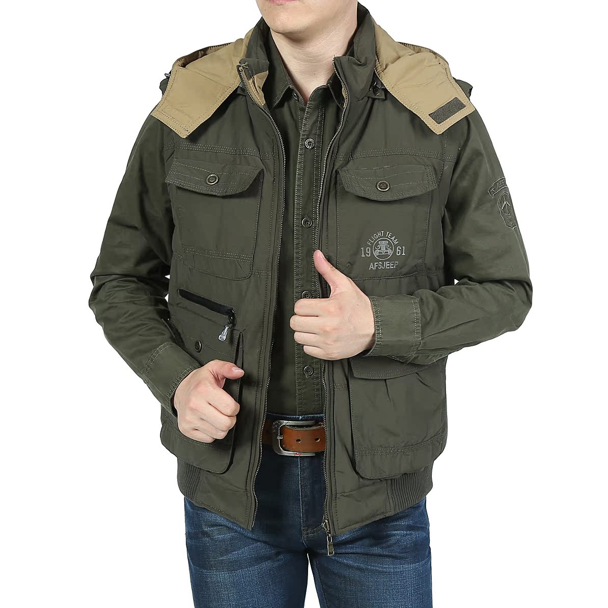 正品Afs <em>Jeep战地吉普</em>男休闲多口袋两面穿大码