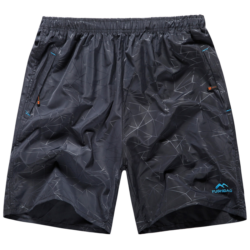 男士<em>运动短裤</em>拉链<em>口袋</em>杂乱印花涤纶休闲短裤男