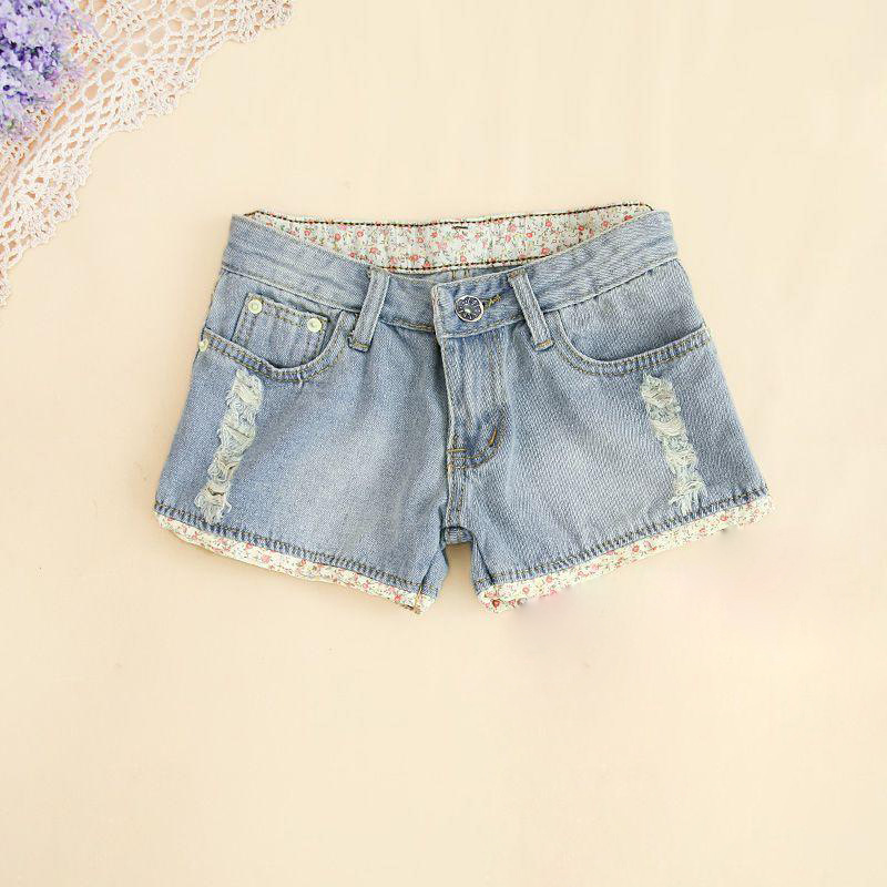 韩版2014新款春夏女<em>碎花</em>破洞时尚<em>牛仔</em>热裤短