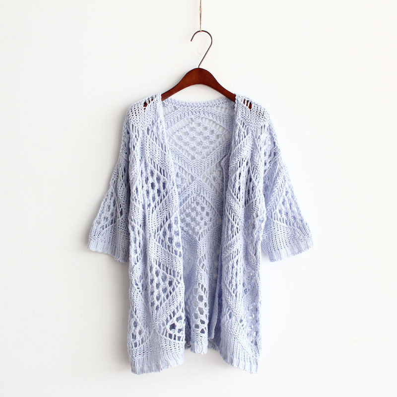 14春装新款 韩国官网同款 手工菱格<em>开衫 镂空</em>针