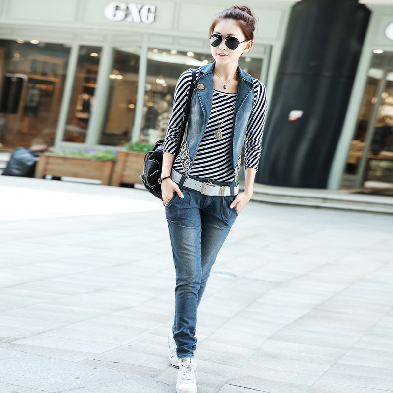 阿休族2014春季新款韩版t恤<em>马甲牛仔套装</em>三件