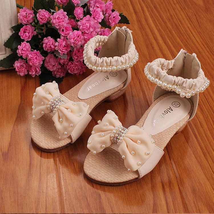 春夏新款广州女童凉鞋批发珍珠休闲小公主露趾鱼嘴高跟凉鞋L03-3
