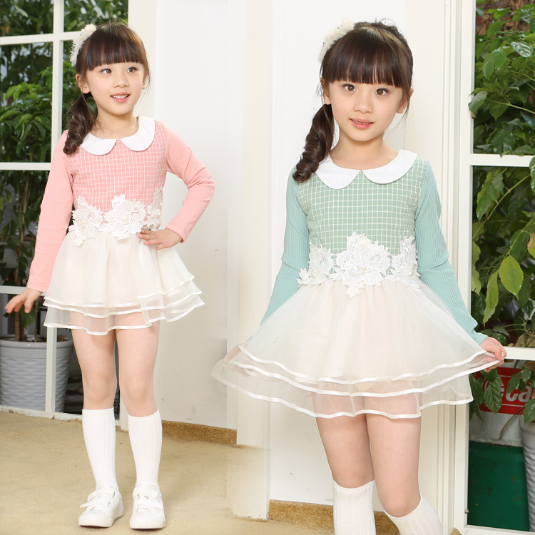 贝优可 2014春款 韩版外贸童装 格子<em>花边女</em>儿童