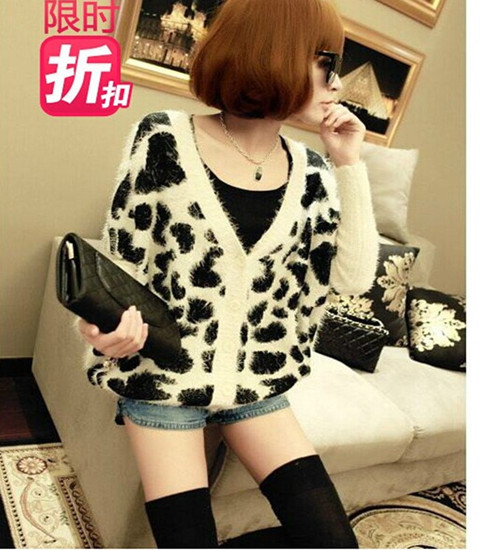 <em>批发</em>2014<em>秋季新款</em>宽松蝙蝠袖老虎头豹纹毛茸