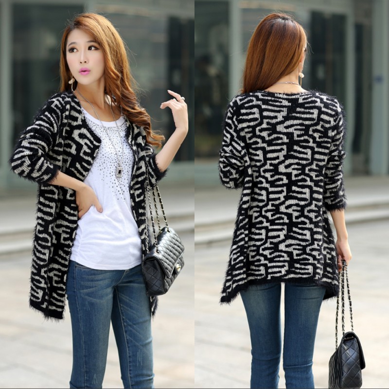 2014新款女装条纹<em>针织衫</em>外套女韩版<em>开衫女士</em>