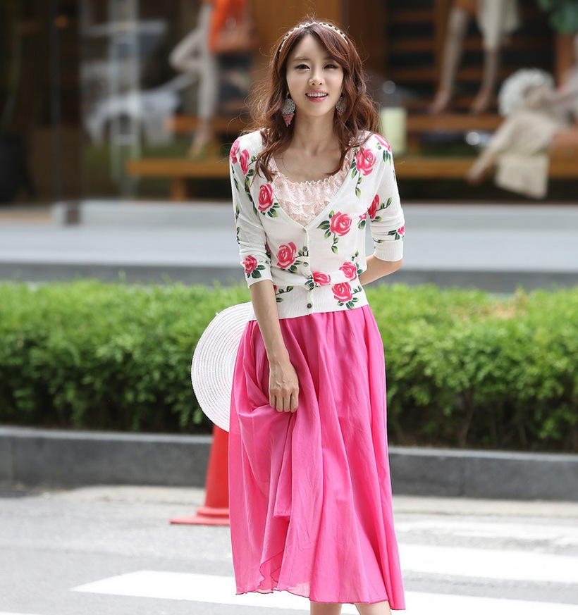 阿里<em>批发秋季新款</em>针织衫女<em>开衫</em>玫瑰七分袖修身